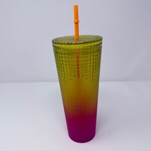 Starbucks 24oz Tumbler Grid Gradient Yellow Pink Ombre Cold Cup with Straw Venti